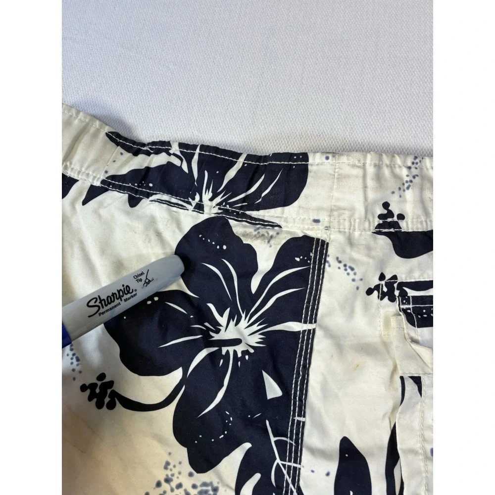 Vintage No Boundaries Mens Board Shorts M 32/34 Navy Hibiscus Floral Swim Trunks